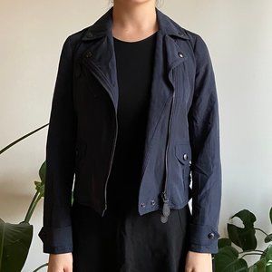 NWT Burberry Castlemoore Moto Jacket, Navy, US 4